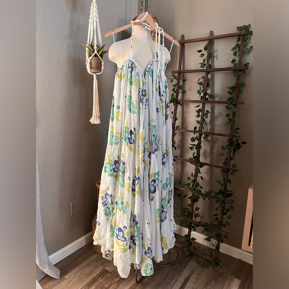 ▪️ Free People Flora Fabuloso Halter Tropical Braided Details Maxi Dress M - Picture 6 of 9